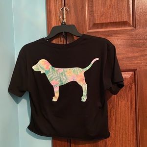 Pink cropped black tee